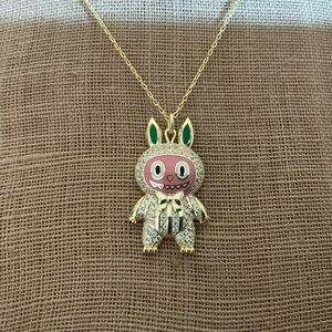 NEW High Quality Sterling Silver and Green Enamel LABUBU Necklace